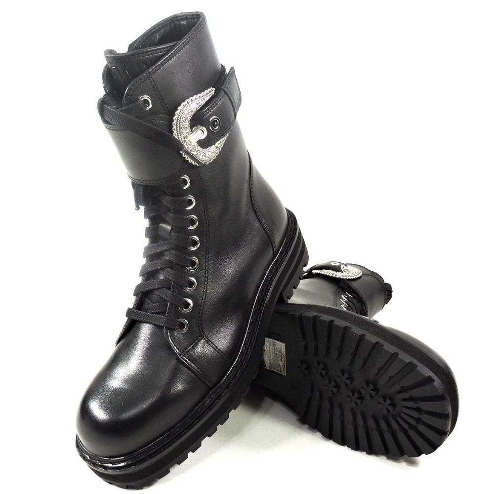 TWINSET 🇮🇹 WOMEN'S BLACK LEATHER COMFORT WINTER  BOOTS - Picture 5 of 6